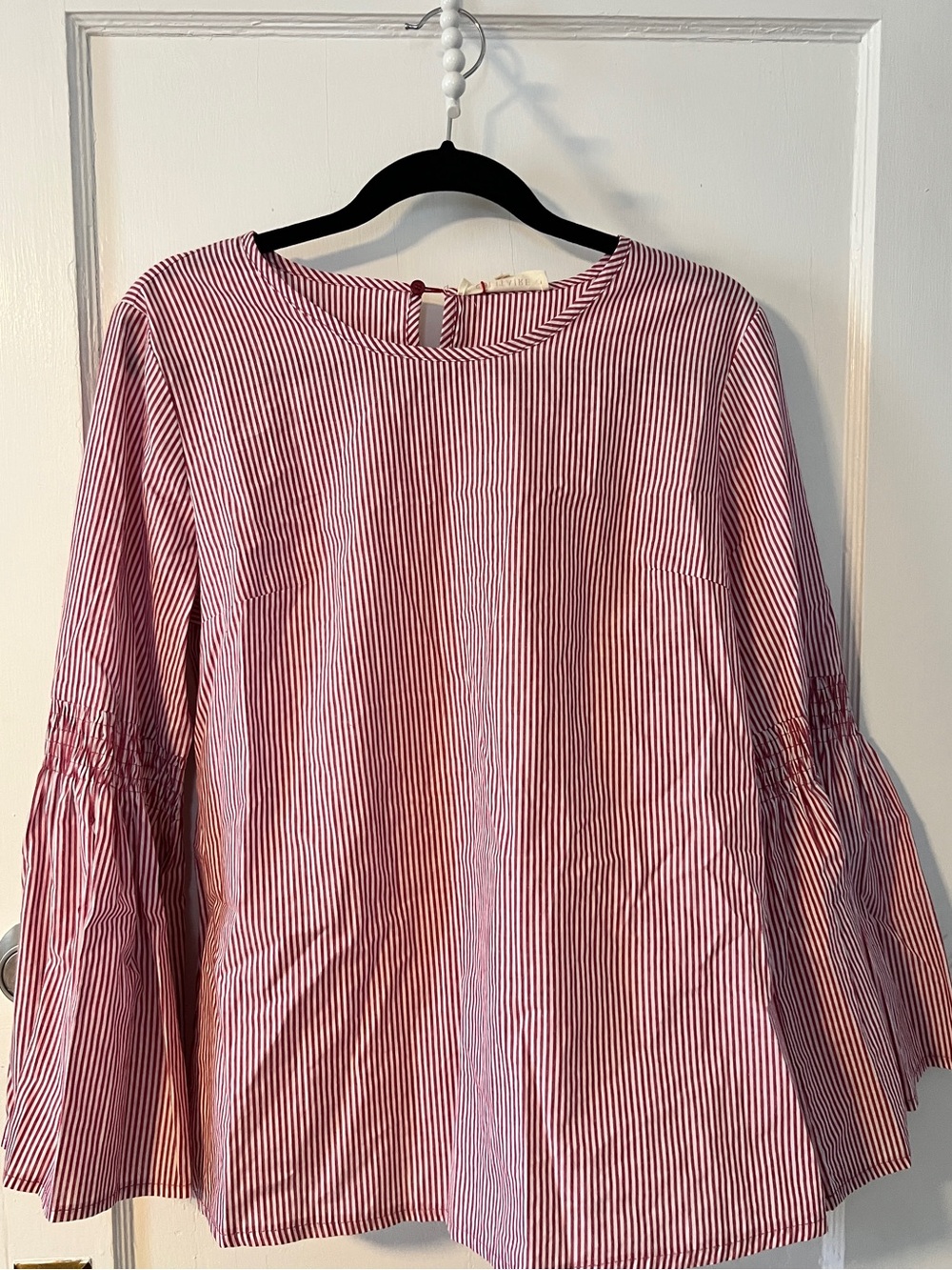 Solitaire Red and White Striped Bell-Sleeve Blouse